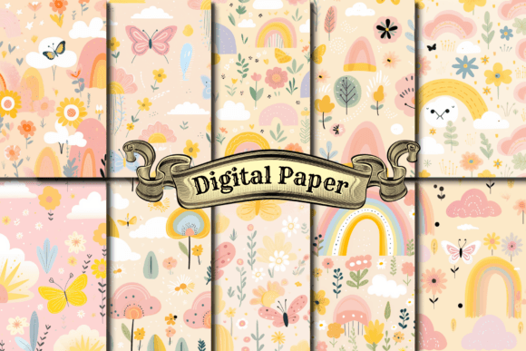 Download Butterflies Rainbows Digital Paper Pack - Rainbow Collection