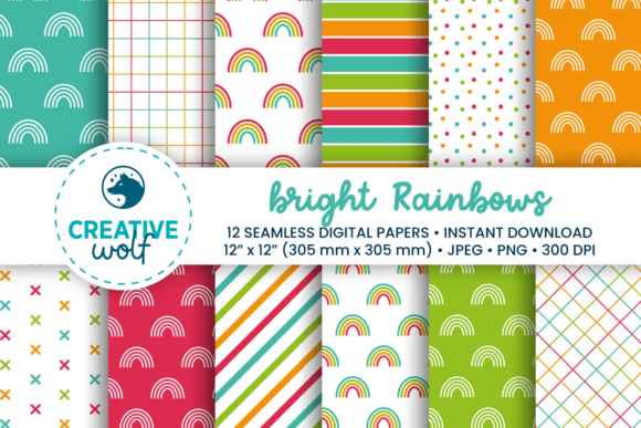 Download Bright Rainbows Digital Paper Pack - Rainbow Collection