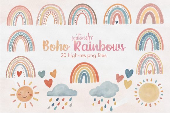 Download Watercolor Boho Rainbow Clipart&nbsp; - Rainbow Collection
