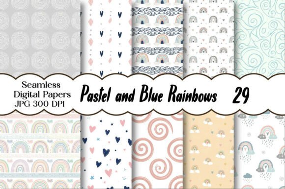 Download Pastel and Blue Rainbows Digital Paper - Rainbow Collection