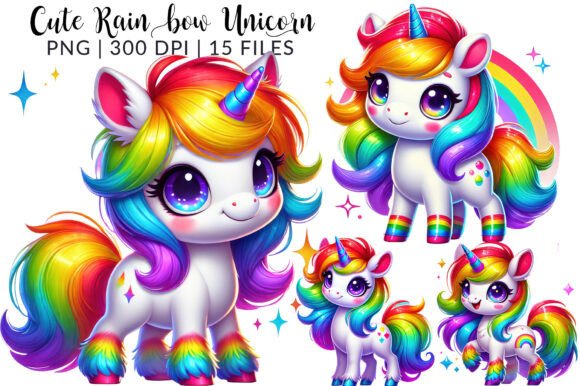 Download Cute Rainbow Unicorn Clipart Bundle - Rainbow Collection