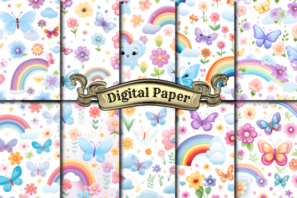 Download Butterflies Rainbows Digital Paper Pack - Rainbow Collection
