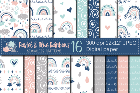 Download Pastel Rainbows Digital Paper / Patterns - Rainbow Collection