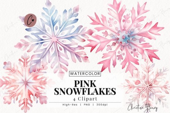 Download Watercolor Pink Snowflakes Clipart - Snowflakes Collection