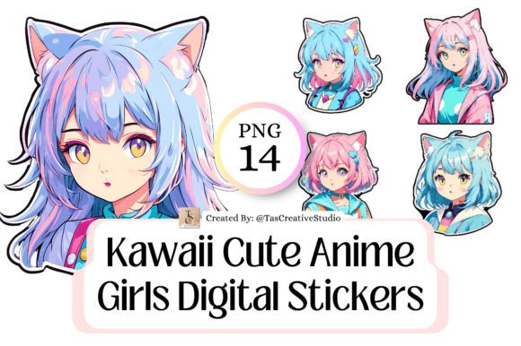 Download Kawaii Cute Anime Girls Digital Stickers - Digital stickers Collection