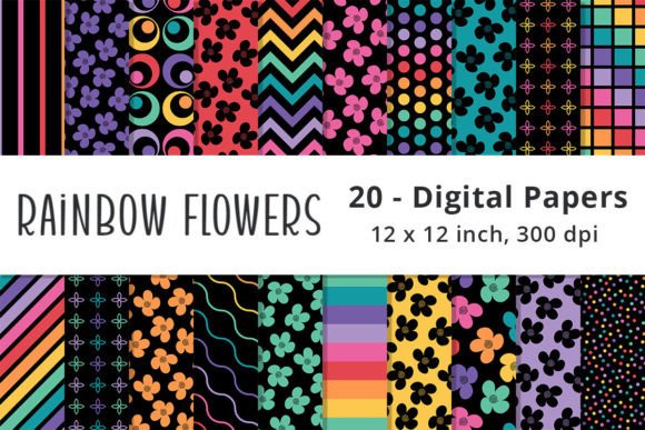 Download Rainbow Colored Flowers Printable Papers - Rainbow Collection