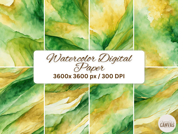 Download Green and Gold Watercolor Digital Paper - Premium Resources