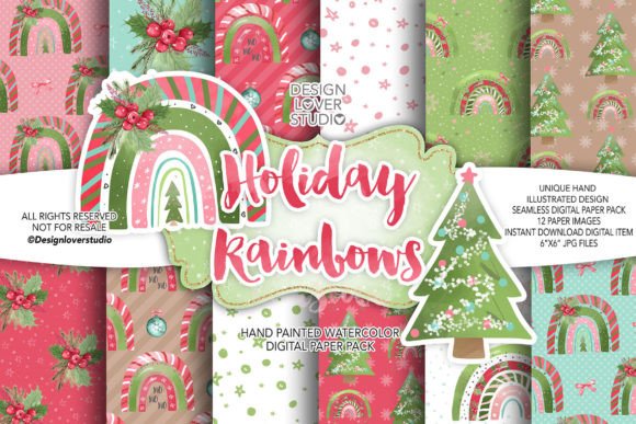 Download Christmas Rainbows Holiday Digital Paper - Rainbow Collection