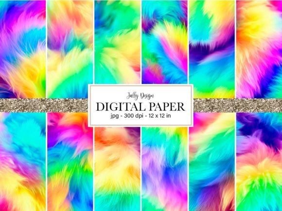 Download Vivid Rainbow Fluffy Fur Digital Paper - Rainbow Collection