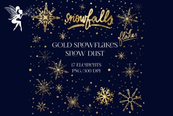 Download 17 PNG Gold Snowflakes and Snow, Clipart - Snowflakes Collection