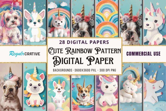 Download Cute Rainbow Digital Patterns Bundle - Rainbow Collection