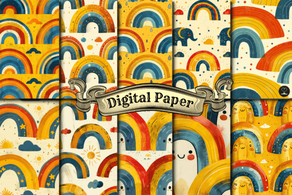 Download Boho Pastel Rainbows Digital Paper - Rainbow Collection