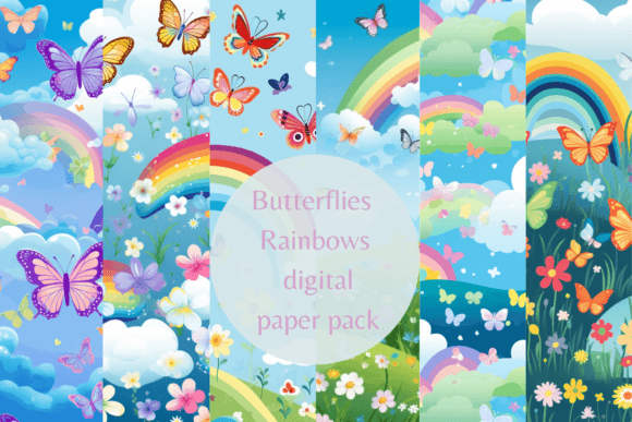 Download Butterflies Rainbows Digital Paper Pack - Rainbow Collection