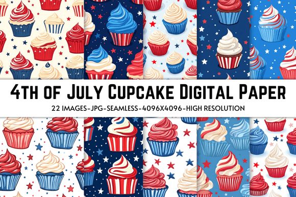 Download 4th of July July Cupcake Digital Paper - July Collection