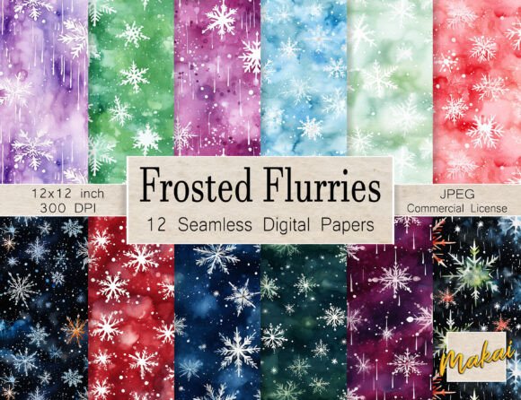 Download 12 Seamless Watercolor Snowflakes Patter - Snowflakes Collection