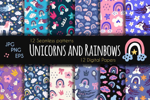 Download Unicorns and Rainbows Digital Paper - Rainbow Collection