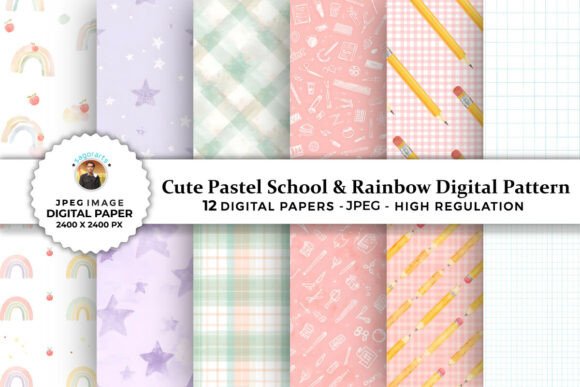Download Cute School &amp; Rainbow Digital Patterns - Rainbow Collection