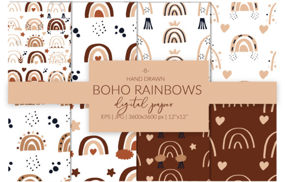 Download Boho Rainbows Digital Paper Set - Rainbow Collection