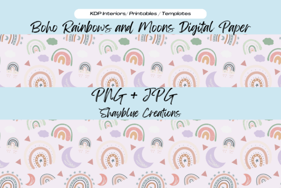 Download Boho Moons and Rainbows Digital Paper - Rainbow Collection