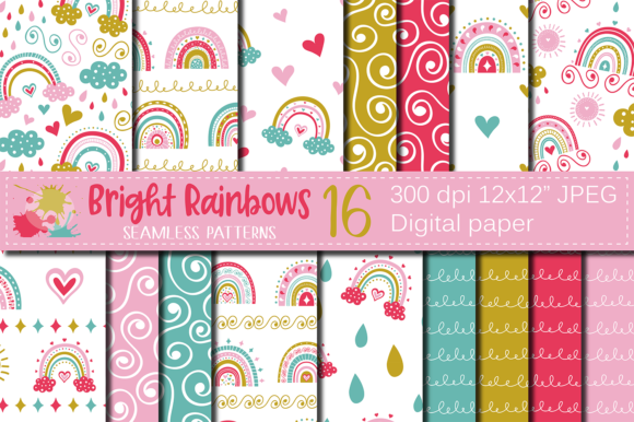 Download Bright Rainbows Digital Paper / Patterns - Rainbow Collection